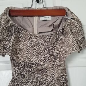 Babaton Beige Snake Print Off-Shoulder Dress